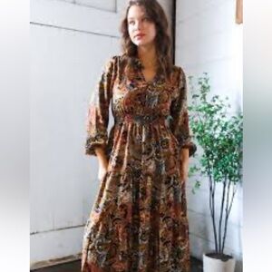 Anthropologie Boemo Long Sleeve Paisley maxi Dress Sz Large L